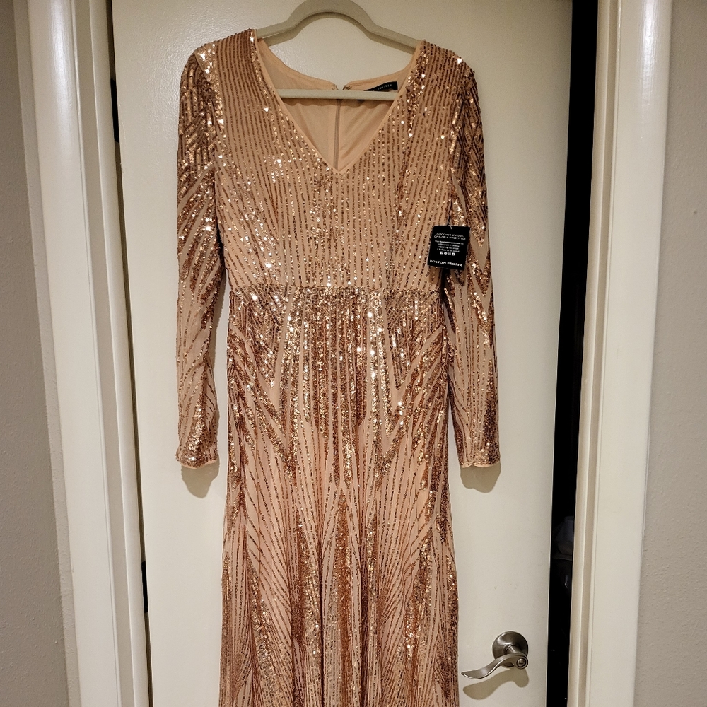 Beautiful Sequined Rose Gold Maxi Dress Sz 10